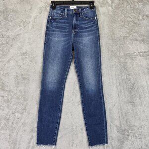 FRAME Ali High Rise Cigarette Jeans Womens 26 Blue Medium Wash Raw Hem Stretch